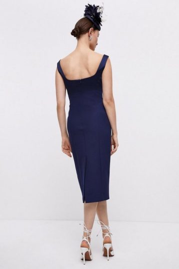 Coast Satin Top Sweetheart Neck Pencil Dress Navy