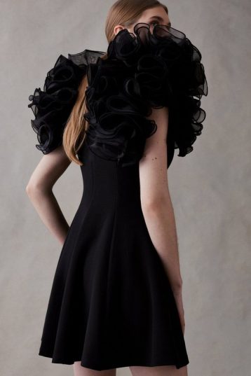 Coast Organza Ruffle Sleeve Crepe Mini Dress Black