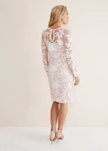 Phase Eight Annika Tapework Midi Dress Antique Rose Ivory