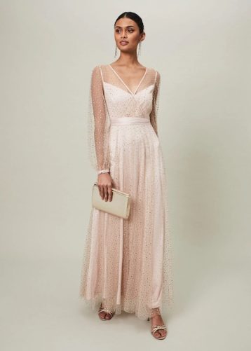 Phase Eight Ashley Hotfix Sheer Maxi Dress Champagne