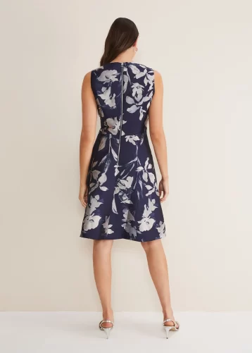 Phase Eight Cassy Floral Jacquard Dress Navy Silver