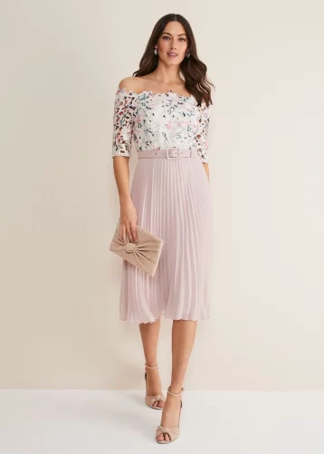 Phase Eight Franky Floral Lace Midi Dress Pale Pink Multi Blush