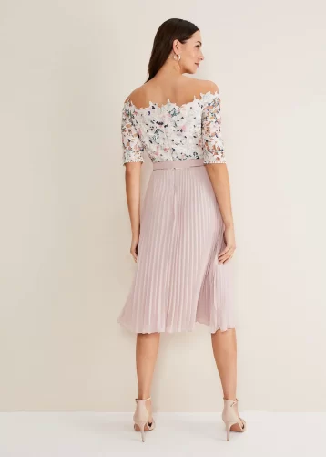 Phase Eight Franky Floral Lace Midi Dress Pale Pink Multi Blush