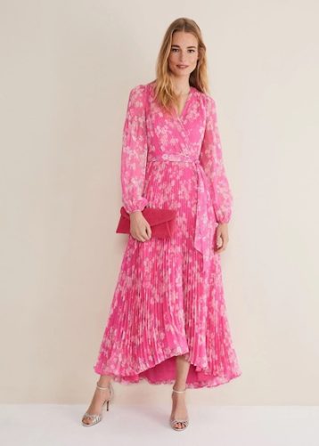 Phase Eight Hayley Sleeve Pleated Maxi Dress Pink