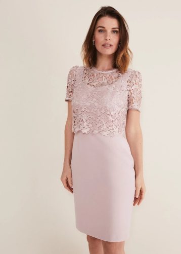 Phase Eight Isabella Lace Dress Antique Rose Blush