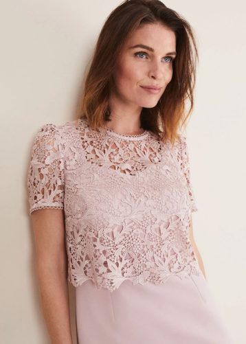 Phase Eight Isabella Lace Dress Antique Rose Blush