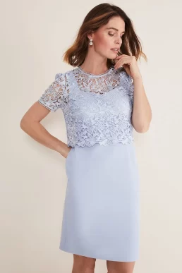 Phase Eight Isabella Lace Dress Light Cornflower Blue