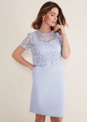 Phase Eight Isabella Lace Dress Light Cornflower Blue