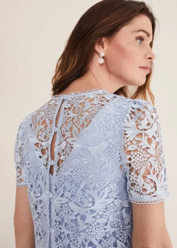 Phase Eight Isabella Lace Dress Light Cornflower Blue