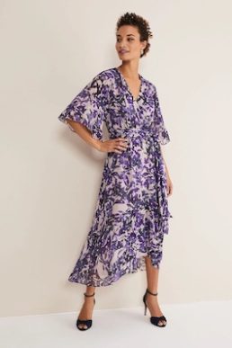 Phase Eight Juliette Floral Fil Coupe Wrap Dress Latte Navy Multi