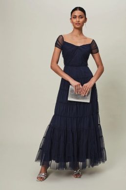 Phase Eight Layla Tulle Tiered Maxi Dress Navy Blue