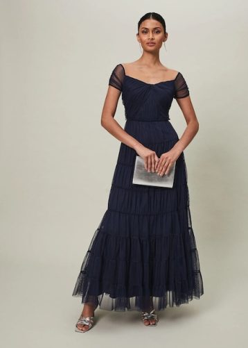 Phase Eight Layla Tulle Tiered Maxi Dress Navy Blue