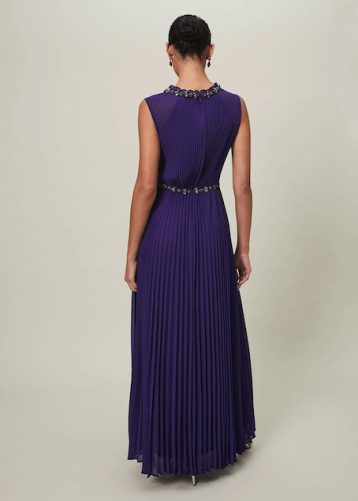 Phase Eight Louisa Pleat Beaded Maxi Dress Violet Purple