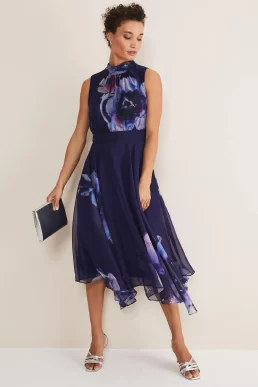 Phase Eight Lucinda Floral Chiffon Midi Dress Navy Multi