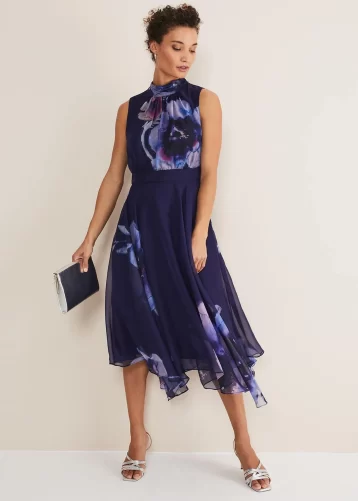 Phase Eight Lucinda Floral Chiffon Midi Dress Navy Multi