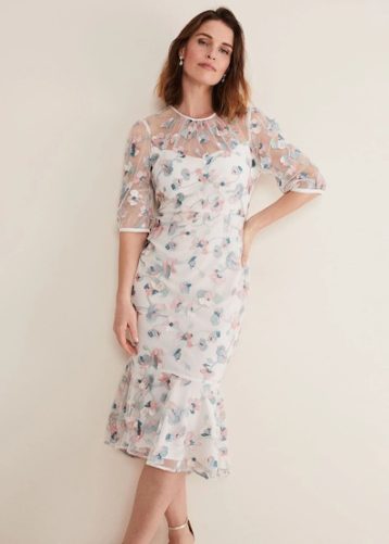 Phase Eight Maia Floral Embroidered Midi Dress pale Pink Multi