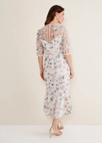 Phase Eight Maia Floral Embroidered Midi Dress pale Pink Multi