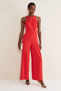 Phase Eight Orla Twist Neck Jumpsuit Fire Red Orange