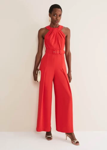 Phase Eight Orla Twist Neck Jumpsuit Fire Red Orange