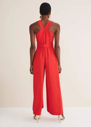 Phase Eight Orla Twist Neck Jumpsuit Fire Red Orange