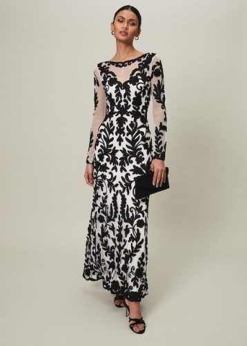 Phase Eight Ria Tapework Maxi Dress Black White