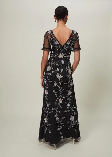 Phase Eight Sierra Sequin Floral Maxi Dress Black Silver