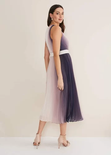 Phase Eight Simara Ombre Pleated Dress Latte Navy Blue