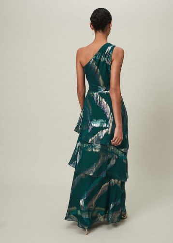 Phase Eight Sonia One Shoulder Silk Maxi Dress Dark Green Multi