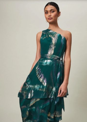 Phase Eight Sonia One Shoulder Silk Maxi Dress Dark Green Multi