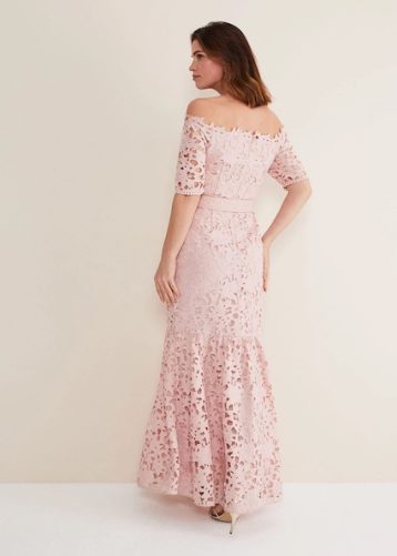 Phase Eight Tallulla Lace Bardot Maxi Dress Petal Pink Blush