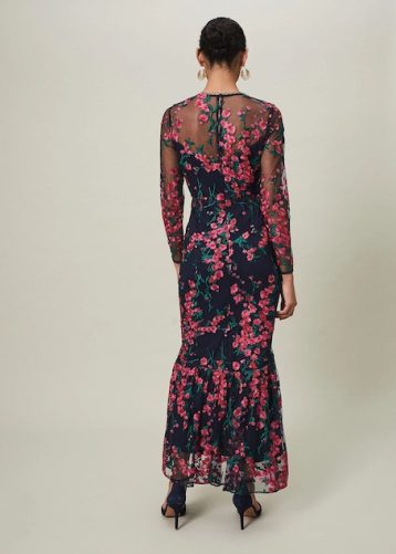 Phase Eight Trisha Embroidered Sleeve Maxi Dress Black Pink