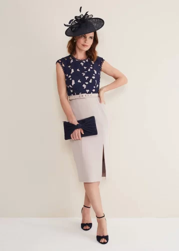 Phase Eight Zita Lace Sleeveless Dress Navy Latte