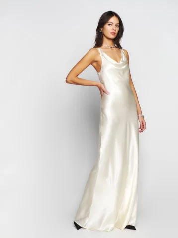 Reformation Annabelle Silk Maxi Bridal Dress Fior Di Latte