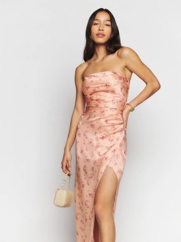 Reformation Barrow Silk Dress Myrna Print Pink