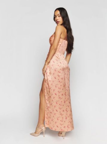 Reformation Barrow Silk Dress Myrna Print Pink