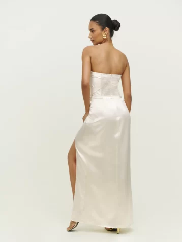 Reformation Barrow Strapless Bridal Silk Maxi Dress Ivory