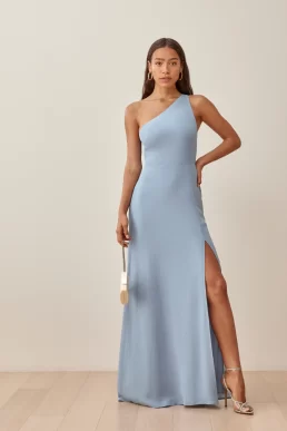 Reformation Evelyn One Shoulder Maxi Dress Mineral Blue