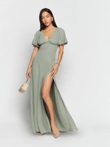 Reformation Shayla Floral Maxi Dress Seafoam Sage Green