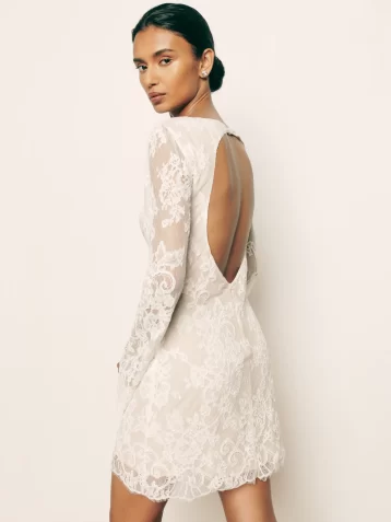 Reformation Valencia Lace Short Bridal Dress Ivory