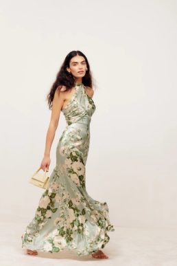 Reformation Veria Silk Maxi Dress Tarragon Green Multi