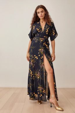 Reformation Winslow Wrap Style Maxi Dress Mademoiselle Black