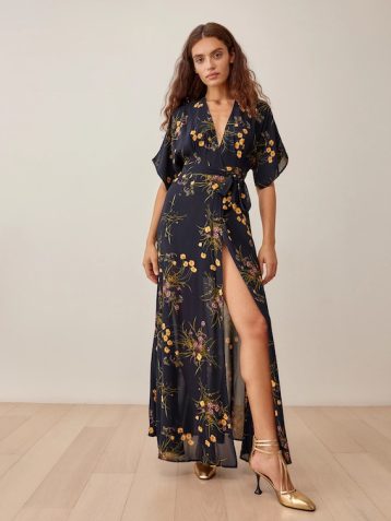 Reformation Winslow Wrap Style Maxi Dress Mademoiselle Black