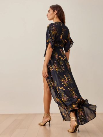 Reformation Winslow Wrap Style Maxi Dress Mademoiselle Black