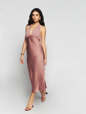 Reformation Wyn Silk Maxi Dress Praline Pink