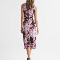 Reiss Ella Floral Print Halter Midi Dress Pink Black Multi
