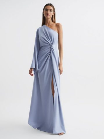 Reiss Halston Ariella Cold Shoulder Side Slip Maxi Gown Lilac Light Grey