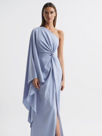 Reiss Halston Ariella Cold Shoulder Side Slip Maxi Gown Lilac Light Grey