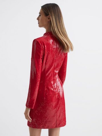 Reiss Halston Emely Sequin Mini Dress Red