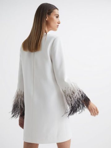 Reiss Halston Kendall Tailored Feather Sleeve Mini Dress White