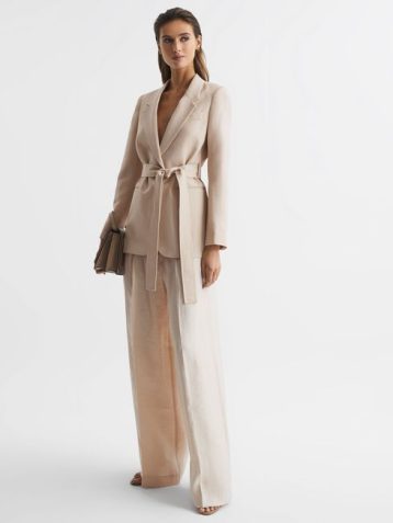 Reiss Lylah Single Breasted Tie Front Blazer Cream